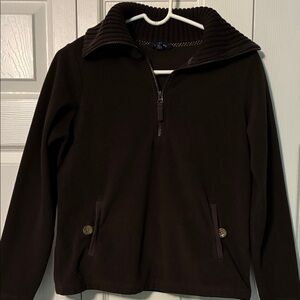 Lands' End Petite Small 6-8 Dark Brown Quarter Zip Fleece Sweater